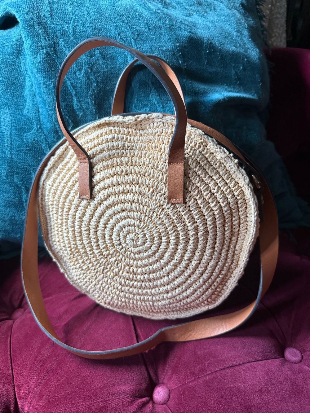 H&M - Round Straw Crossbody Bag - Natural Tan